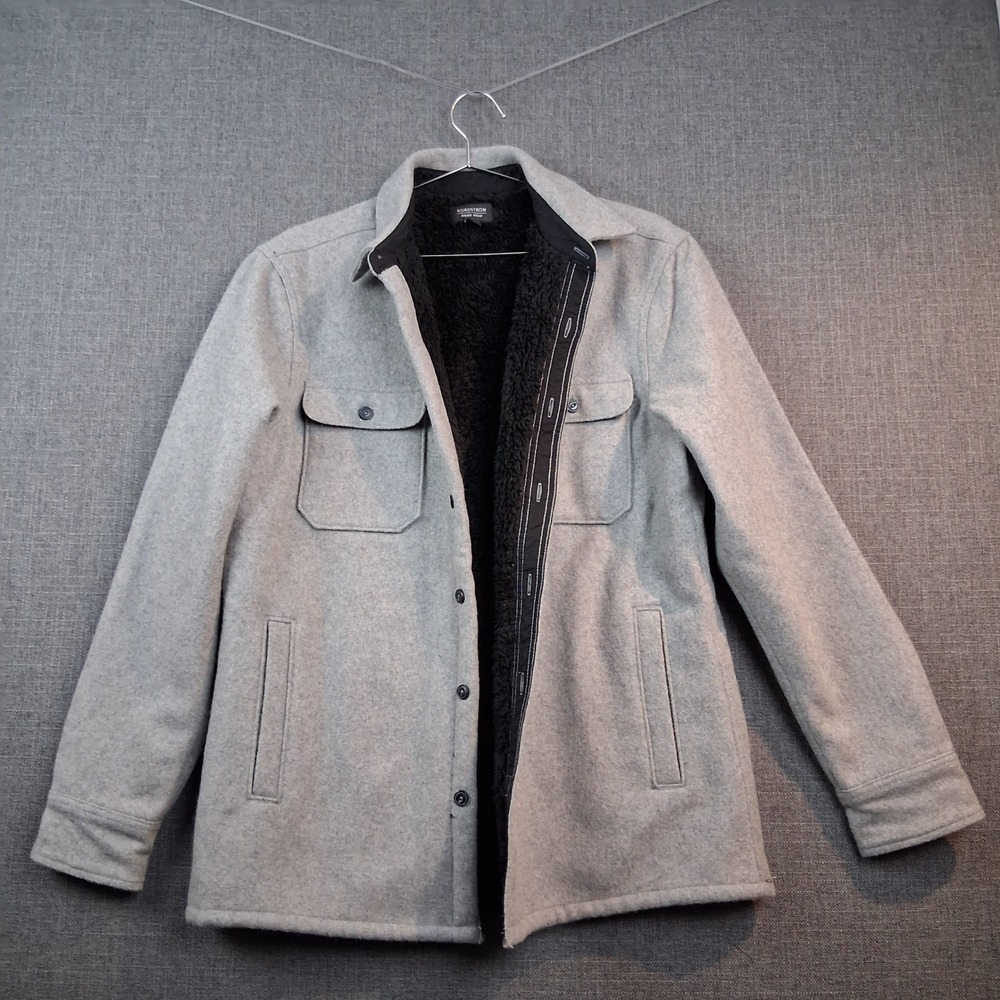 Nordstrom Mens Shop Grey Wool Blend Sherpa Lined Shirt Jacket Shacket Medium
